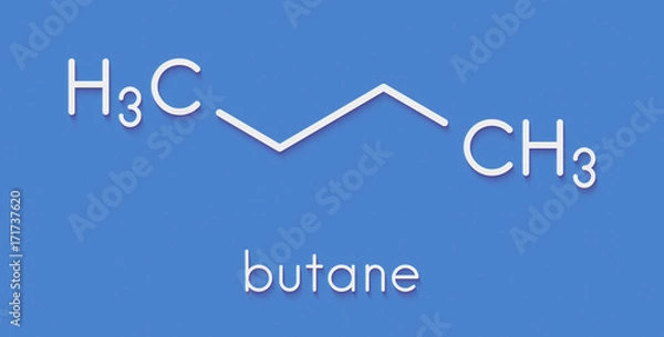 Fototapeta Butane hydrocarbon molecule. Commonly used as fuel gas, alone or combined with propane (LPG, liquified petroleum gas). Skeletal formula.