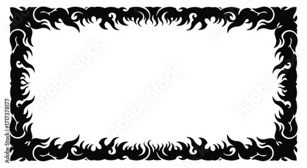 Fototapeta A black and white frame design featuring stylized flame or tribal shapes