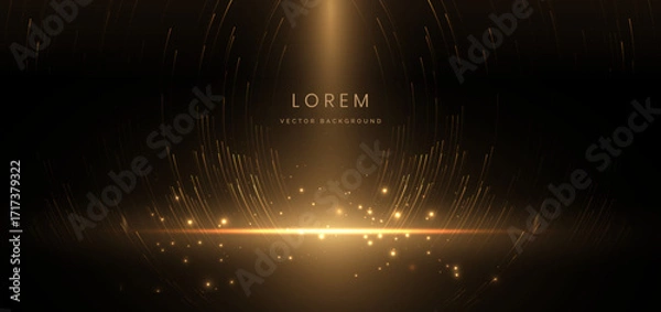 Fototapeta Elegant gold glowing line with lighting effect sparkle on black background.