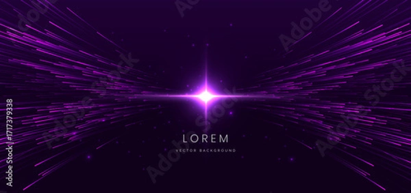 Fototapeta Technology purple speed lines with lighting effect sparkle on dark purple background.