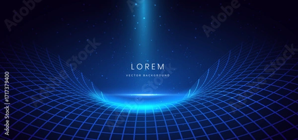 Fototapeta Abstract scene elegant blue light lines on dark background with tunnel lines table.