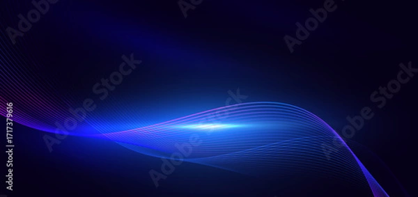 Fototapeta Abstract wave lines blue with lightinge effect on dark blue background.