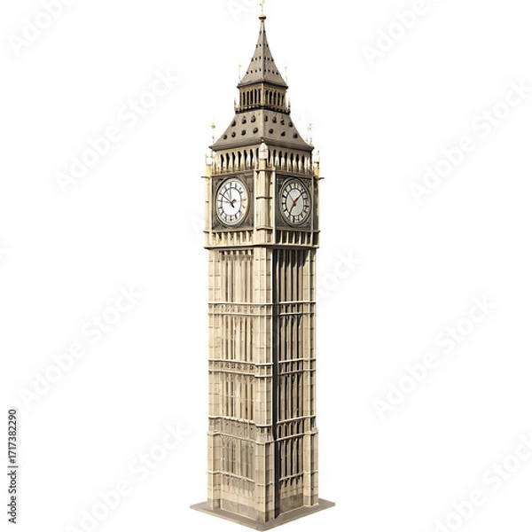 Fototapeta Detailed 3D Render of Big Ben Clock Tower on Background Elizabeth Tower London isolated on a transparent background