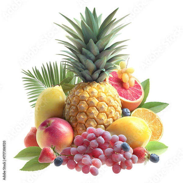 Obraz 3d illustration of a vibrant mix of tropical fruit png