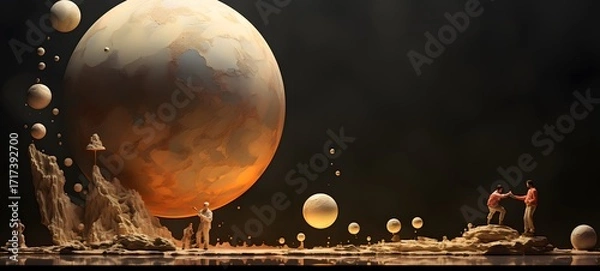 Fototapeta Tiny figures from life eclipse moon,generative AI
