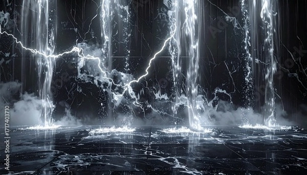 Fototapeta プラズマと雨、薄暗い光、スタイリッシュな背景画像　Generated by AI
