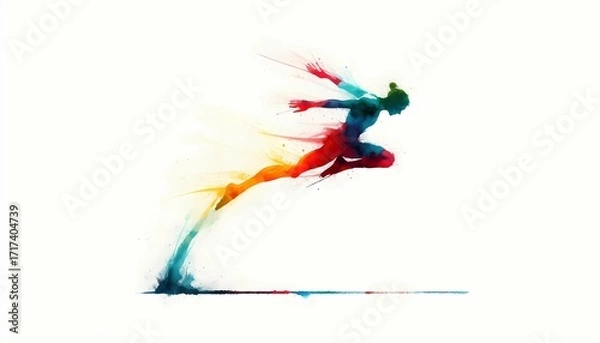 Fototapeta Abstract illustration of a figure in motion with vibrant watercolor effects