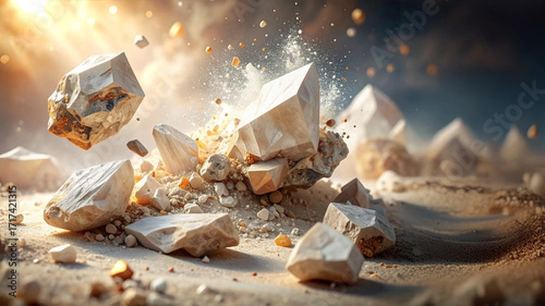 Fototapeta  A stunning abstract of a vibrant, multi-faceted digital crystal or geode, surrounded by glowing neon light and shattered shards. Perfect for futuristic and high-tech themes.