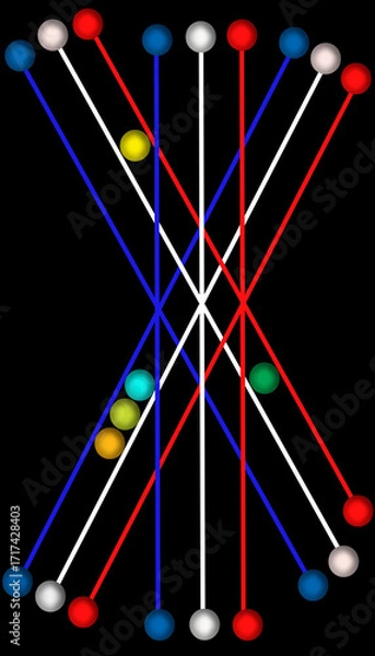 Fototapeta art abstrait, clip art, illustration, traits et boules de couleur bleu blanc rouge, PNG fond transparent