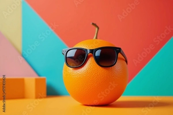 Obraz Playful Orange with Sunglasses on Colorful Background