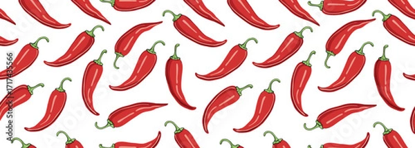 Fototapeta Seamless Red Chili Pepper Pattern – Spicy Vegetable Vector Background.