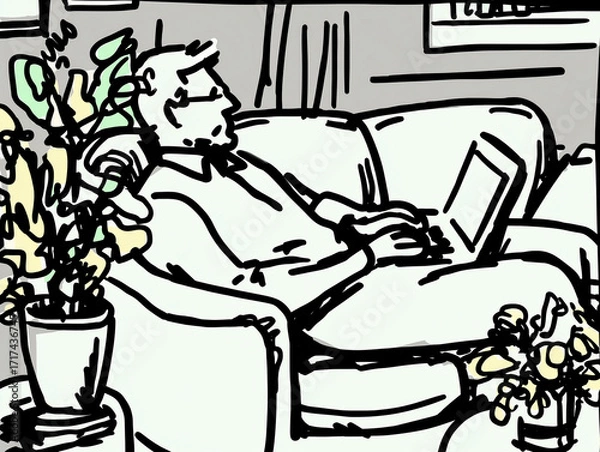 Fototapeta A person working on their laptop in the comfort of their home