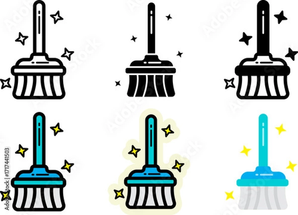 Obraz broom icons set monochrome and colorful variations