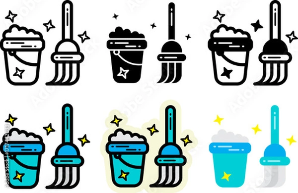 Obraz cleaning tool icons set monochrome and colorful variations
