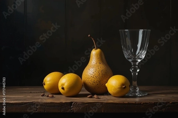 Obraz Classic Still Life with Pear, Lemon, and Goblet