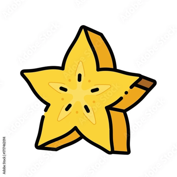 Fototapeta A single yellow star fruit slice with brown edges isolated on white.