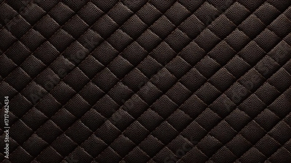 Fototapeta Close-up of quilted dark brown leather texture. AI image