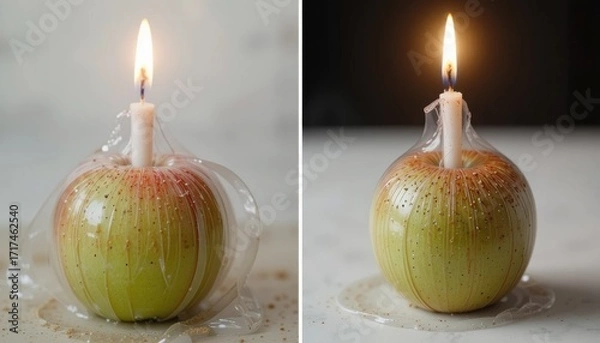 Fototapeta Innovative Birthday Idea Using a Candle and an Apple
