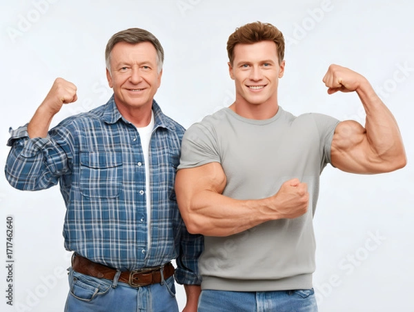 Fototapeta Two Men of Different Generations Showcasing Their Strength