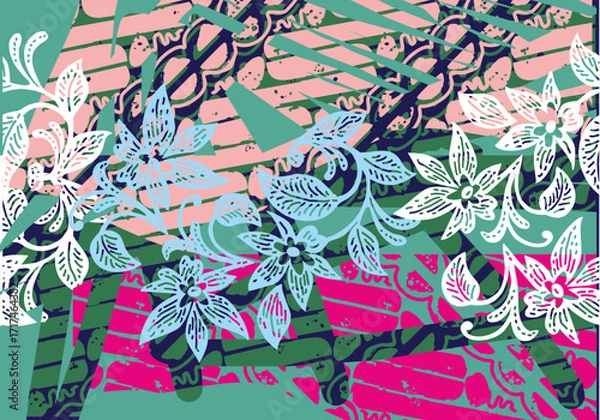 Fototapeta Indonesian batik motifs with very distinctive plant patterns