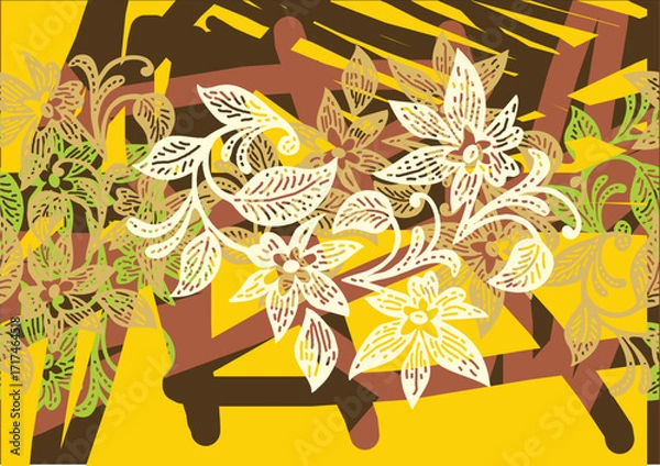Fototapeta Indonesian batik motifs with very distinctive plant patterns