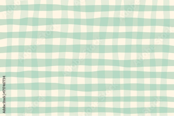 Fototapeta Pastel green mint gingham fabric square checkered seamless pattern texture background vector	
