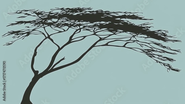Fototapeta Windswept Silhouette: A Dark Tree Against a Pale Sky