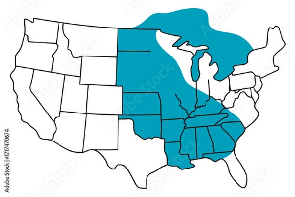 Fototapeta United States map with highlighted Midwest region vector illustration map of