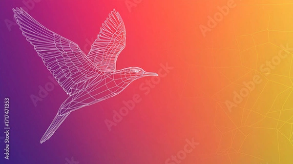 Fototapeta Wireframe bird in flight, vibrant gradient background