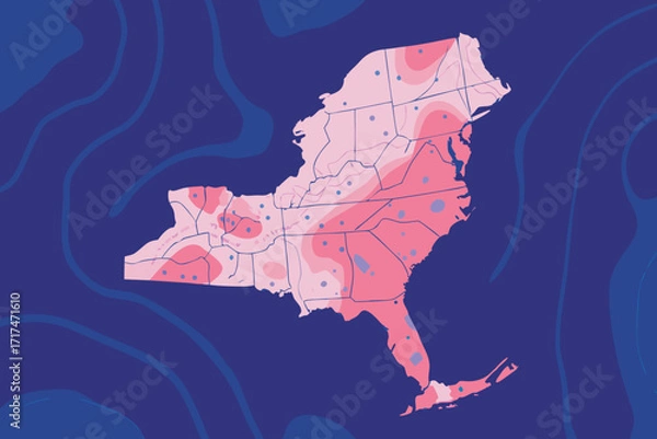 Fototapeta Heatmap of New York and Surrounding States weather