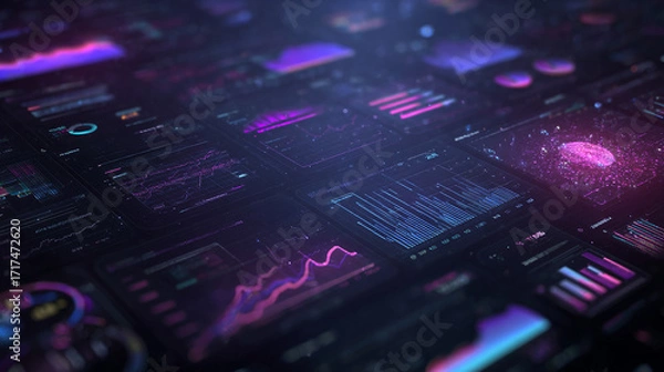 Fototapeta Futuristic holographic data analysis glowing light chart