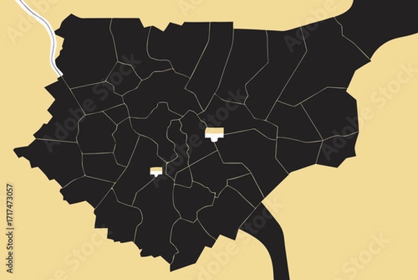 Fototapeta Abstract Map with Yellow and map of White Highlights on Black Background Keywords: map, abstract