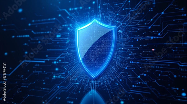 Fototapeta Shield. Protect and Security concept. Digital Shield on abstract technology background. 3d rendering