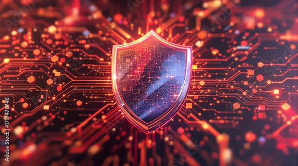 Fototapeta Shield. Protect and Security concept. Digital Shield on abstract technology background. 3d rendering