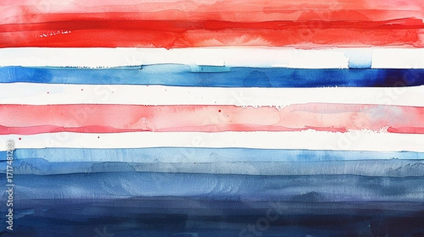 Obraz Watercolor horizontal stripes flag color red white blue 