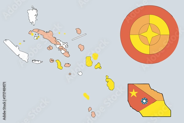 Fototapeta Island Archipelago Map with Compass and Emblem islands ocean map of