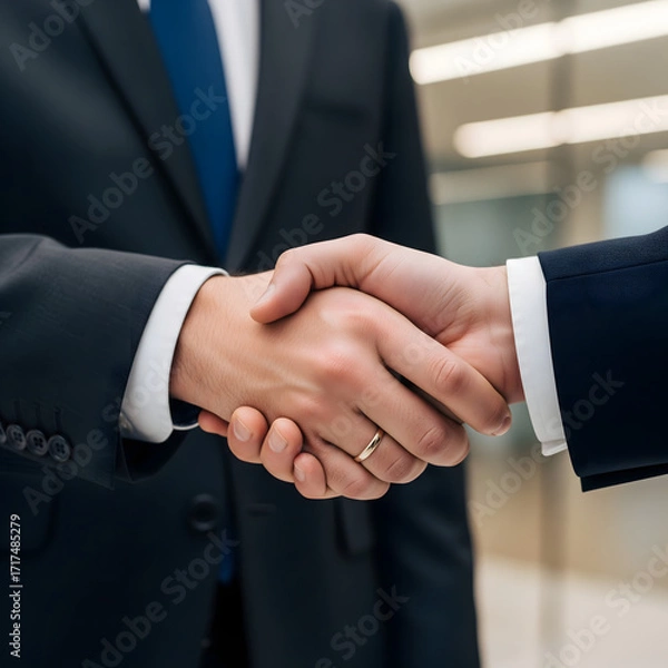 Fototapeta Close-up of handshake between two business people in formal wear