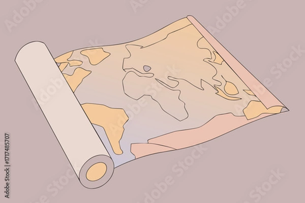 Fototapeta World Map Scroll on Muted map of Background parchment illustration