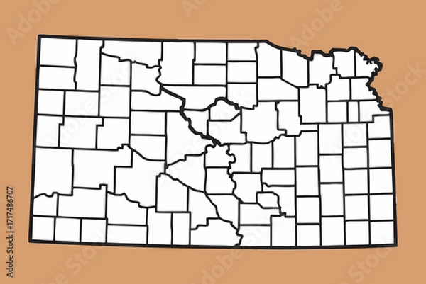 Fototapeta Kansas State Map With map of Black County Outlines Orange Background division