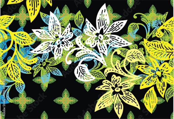 Fototapeta Indonesian batik motifs with very distinctive plant patterns
