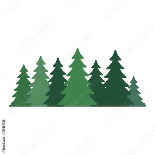 Obraz Green evergreen fir pine spruce trees treeline isolated on white and transparent background