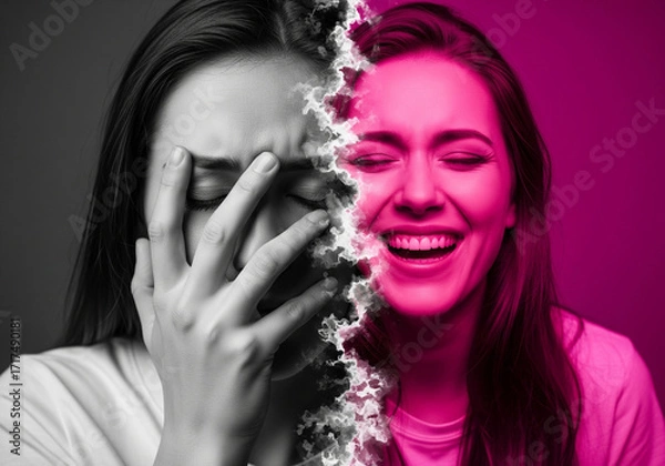 Obraz Vibrant and Grayscale: A Symbolic Portrait of Emotional Contrast