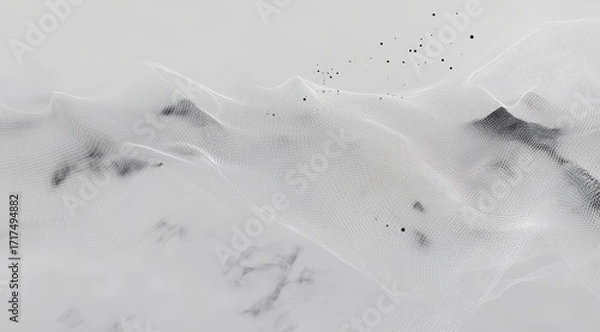 Fototapeta Snow-covered mountain peaks with drifting snow and dark rock outcrops visible through the snow.