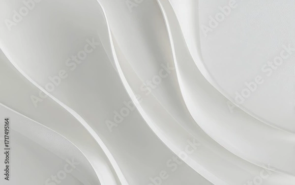 Fototapeta Close-up of smooth white fabric with flowing curves and soft folds