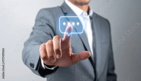 Fototapeta Professional touching digital 3D holographic chat interface