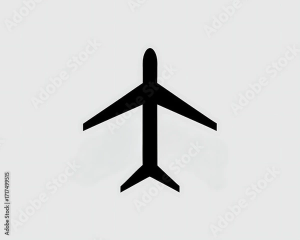Fototapeta An unique black silhouette of a commercial airplane side view left to right on white background. Clean and minimal, centered graphic or logo icon of flight.