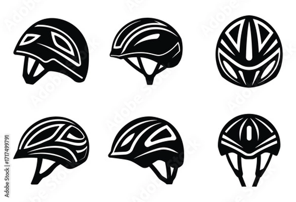 Obraz Bicycle Helmet Silhouette Vector Set Different Views Cycling Safety Icons