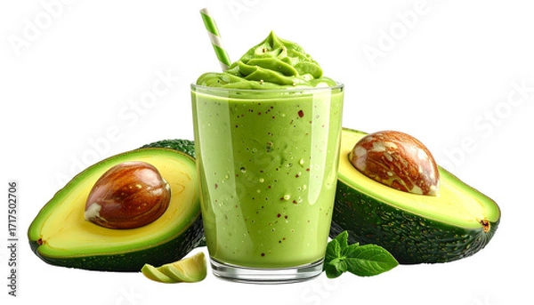 Obraz Avocado Shake PNG, Transparent Background, Creamy Green Smoothie, Fresh Avocado Drink, Healthy Milkshake, Nutritious Avocado Smoothie PNG, Cold Dessert Beverage, Tropical Fruit Shake Illustration