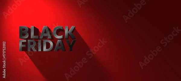 Fototapeta Baner powściągliwej elegancji do sprzedaży w Czarny piątek. Prostokątny baner. Sprzedam plakat z czarnego piątku. Zaprojektuj suwaki strony głównej na sprzedaż w czarny piątek na czerwonym tle. 3D.