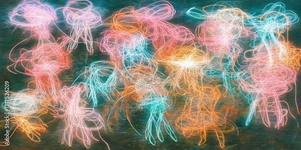 Fototapeta Abstract colorful light pattern with swirling motion and vibrant energy creates dynamic glowing background art element.